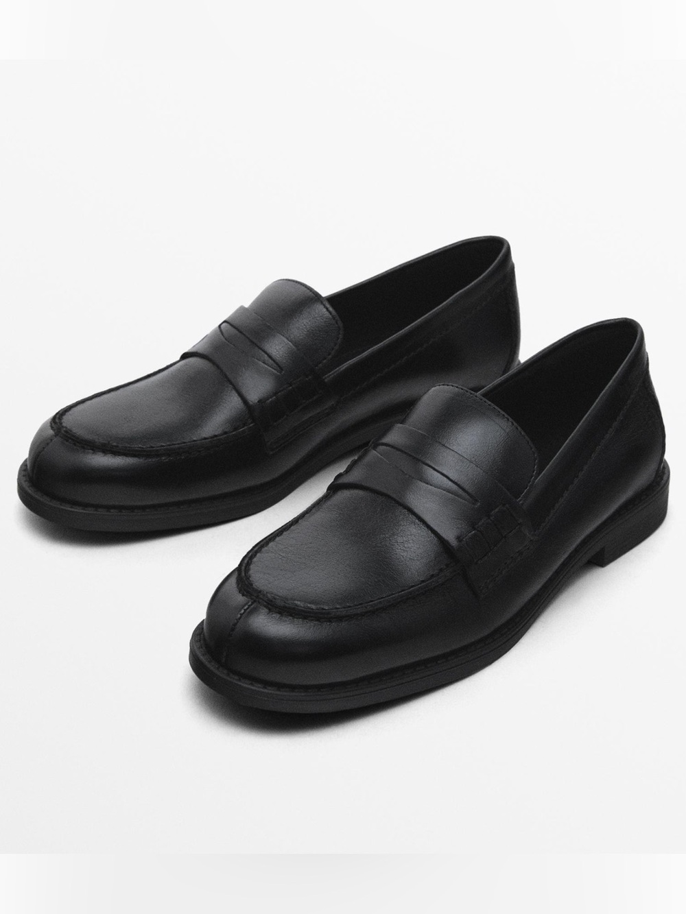 Massimo Dutti Women Classic Black Leather Penny Loafers